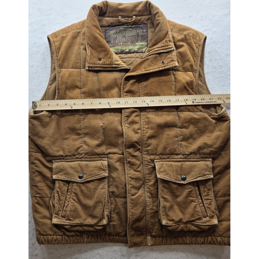 Polo Jeans Co Vintage Men's Brown Quilted Corduroy Zip & Snap Up Vest. Size XL - Picture 4 of 7